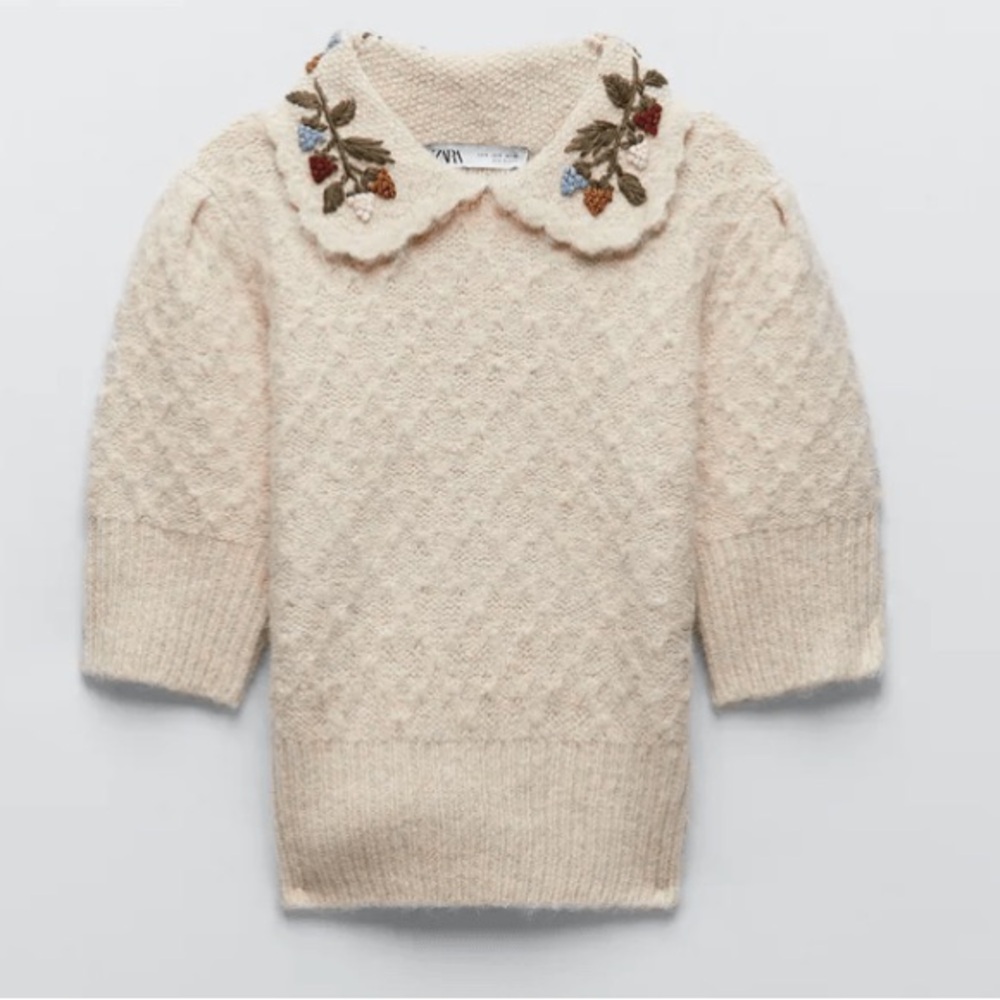 3 for $20 ✨ Zara | Short Sleeve Knit Top with Embroidered Collar